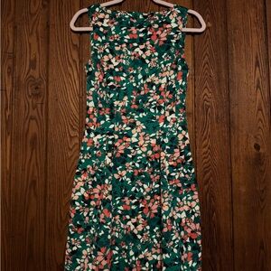 Vince Camuto Green Floral Sleeveless Midi Dress with Pink & Cream Accents